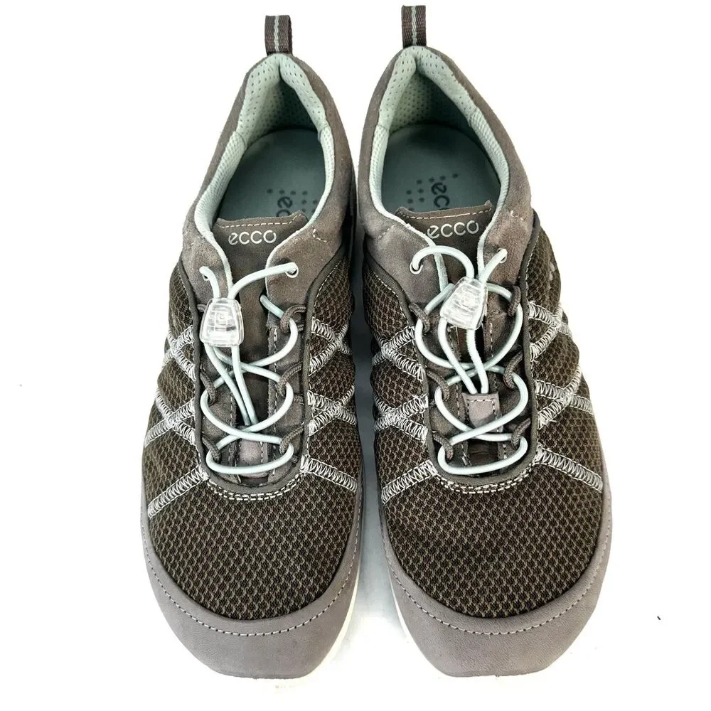 Ecco Biom Natural Motion Bungee Quick Lace Up Walking Shoe Womens Size 7 38 Gray